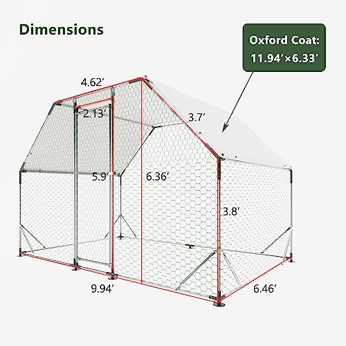 Image of CHIKENCOOP 9.8x6.5x6.5 ft Metal Chicken Coop, Chicken Run with Cover