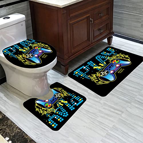 Kodhyvj 4 Pcs Gaming Shower Curtain Set For Bathroom, Boys Gamer Bath Curtain For Kids Teens, Gamepad Controller Curtains With Rugs Bathroom Decor, Video Games Curtain Waterproof Fabric With Hooks #TOP1