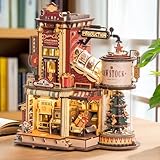 ROBOTIME Puzzle 3D Fábrica de Regalos, Maquetas para Construir Adultos, Retro Vintage Maqueta Madera, Kit de Construcción, Rompecabezas de Madera Luminosa con Música y 5 Elfos para Niño Adulto EAB01