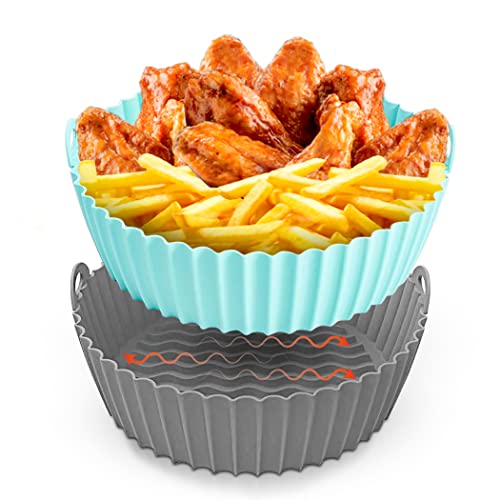 Image of Silicone Air Fryer Liners, 2Pcs 8.5 inch Reusable Non-Stick Air Fryer Basket Oven Accessories