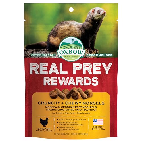 Oxbow Real Prey Rewards Ferret Treats, Chicken Ferret Treats, Crunchy & Chewy Texture, High Protein & Fat Formula, Made in USA, Animal Health, 3 oz Bag