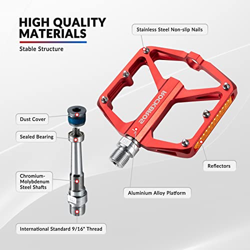 ROCKBROS Pedals Bicycle Pedals with Reflectors, Flat Bike Pedals Made of Aluminum Alloy, Anti-Slip - Image 2