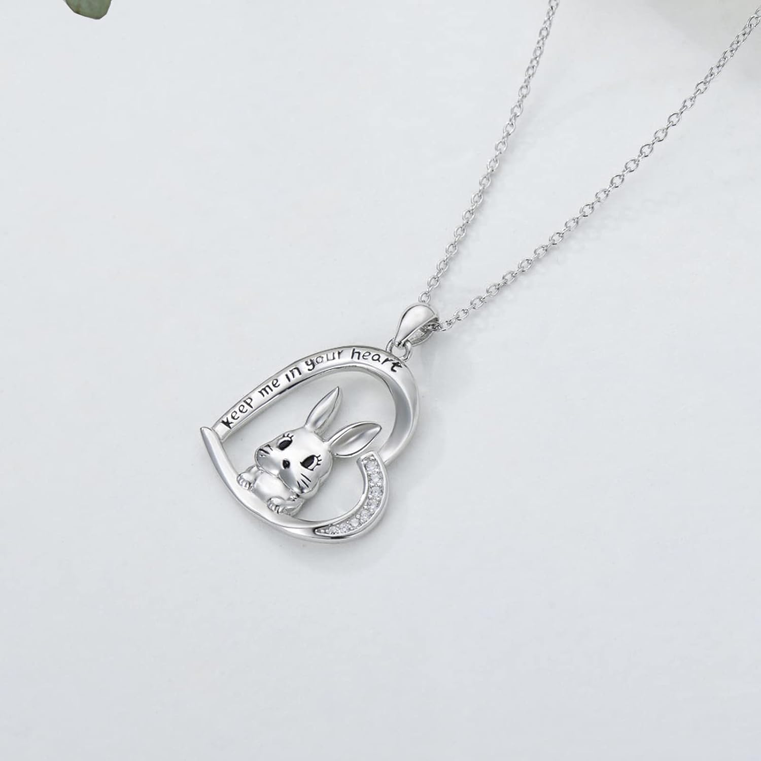 LONAGO Rabbit Necklace Sterling Silver Bunny Rabbit Heart Pendant Necklace Jewelry Gift for Women - Image 3