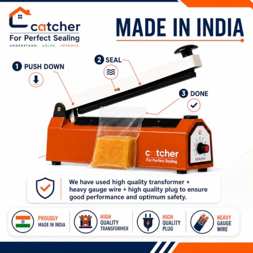 Image of CATCHER Sealing Machine for Food Packets | 1 Year Warranty, 8 Inch | Packet Sealer Machine, Packing Machine Sealing, Plastic Sealing Machine, Heavy metal Body From Full Customer Support (Blue)