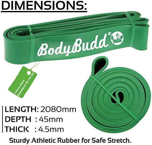 BodyBudd Pull Up Assist Band, Resistance Stretch Band, Green 4.5cm 50 to 120 lb Tension