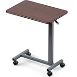 WOTURE Adjustable Overbed Table with Wheels&comma; Bedside Rolling Table&comma; Pneumatic Height Adjustment&comma; Hospital Bed Table on Wheels&comma; Standing Desk&comma; Bedridden & Mobility Needs&comma; Walnut