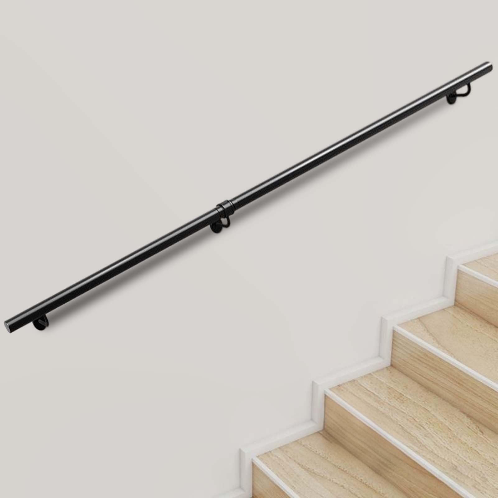 Fkxsxaz Black Industrial Handrails For Stairs Staircase Railings Wall Mounted Grab Bar Handrail Wrought Iron Round Hand Rail Home Indoor Lofts Steps Decking Stairs, (19Ft/570Cm)