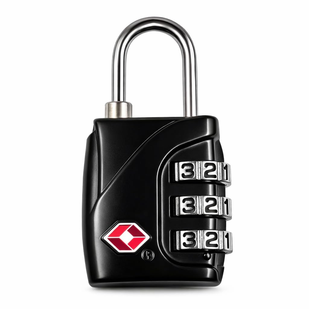 QUIRA TSA Approved 3 Digit Combination Luggage Lock – Travel Suitcase Security Padlock for Bags, Backpacks & Trolleys – Resettable Code Lock with Durable Metal Shackle (Black)-image-48