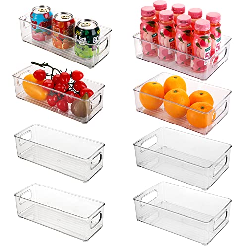 Image of Kingrol 8 Pack Plastic Storage Bins for Freezer, Pantry, Countertop, Cabinet Organization, Stackable Food Storage Organizer with Handles, BPA Free, 10 x 6 x 3 Inch, 10 x 4 x 3 Inch