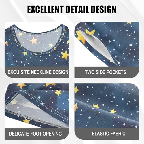 ALAZA Cartoon Style Starry Dark Night Pajamas Set Short Sleeve Cotton Sleepwear Summer Pjs 2 Piece 5-14Y4