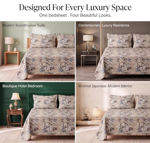 Image of BSB HOME 240 TC Cotton Double Bedsheet with 2 Pillow Covers, Soft & Breathable Bed Sheet for Double Bed, Fade & Wrinkle Resistant, Floral Print, 90 x 100 Inches (228 x 254 cm)-Mineral Blue Woodland