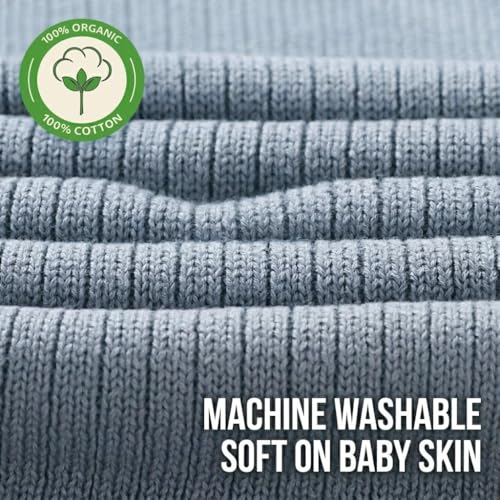 Image of 100% Organic Cotton Knit Receiving Baby Blanket for Newborns - Soft, Breathable Blanket for Crib & Stroller - Nursery Gift (Polar Blue)