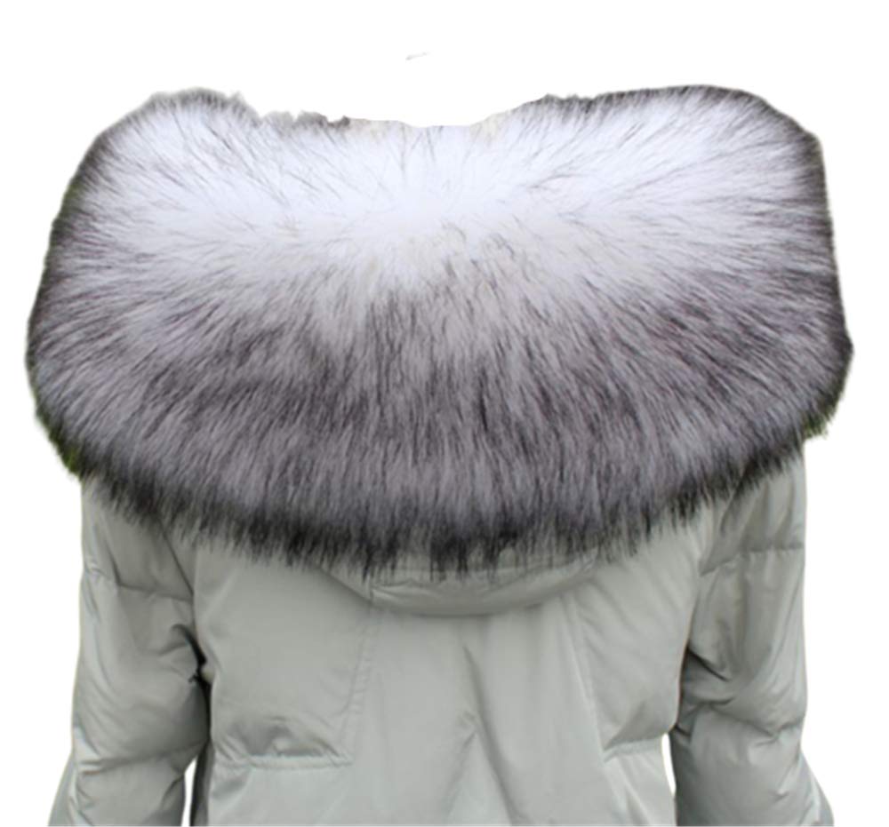 Faux Fur Collar Hood Collar Scarf Shawl Stole Neck Warmer For Winter Coat Jacket Parka (White Black, 72cm/28.3")