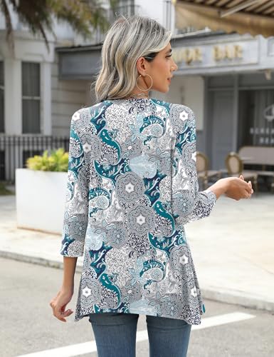 LOMON 3/4 Sleeve Tunic Tops for Women Loose Fit Dressy Casual Blouse Flowy Shirts to Wear with Leggings S-3XL