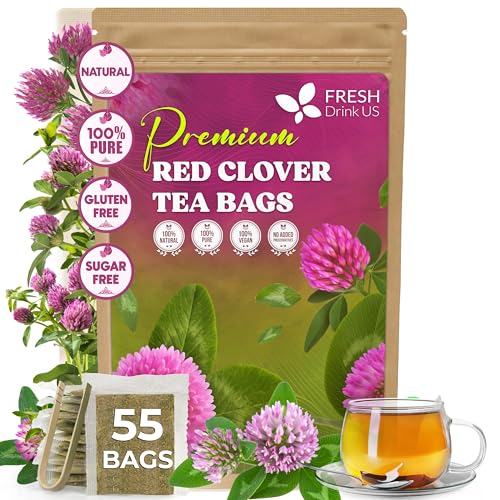 Image of FreshDrinkUS, Premium Red Clover Herbal Tea- 55 Tea Bags - Pure - Naturally Smooth & Mild Flavor - Premium Quality, Eco-Conscious Packaging. Caffeine-Free. Gluten Free. Vegan