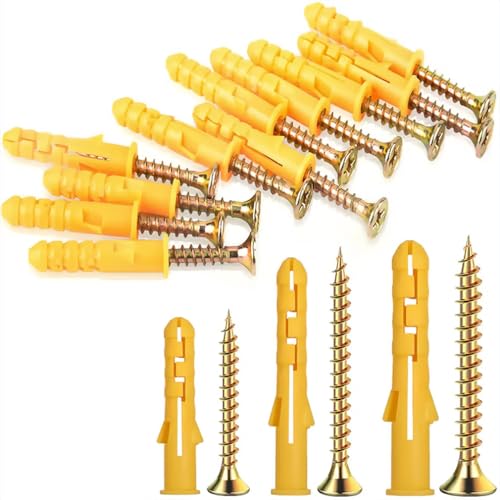 110Pcs Screws and Wall Plugs Set(55xMasonry Screws, 55xExpansion Anchor Bolts), M6 M8 Wall Plugs and Screw, for Brick Concrete Drywall Self Tapping Screw and Wall Plug for Drilling,Mounting,TV
