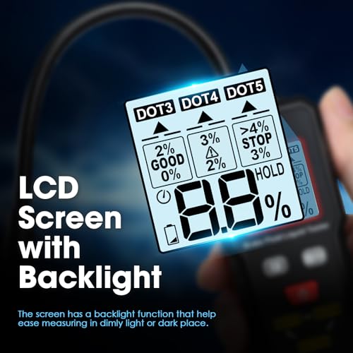Image of Digital Brake Fluid Tester with Corrosion-Resistant Gooseneck Probe Checking for DOT3 DOT4 DOT5.1 Car Diagnostic Testing Tool with Color-Coded LED, Buzzer Alarm, Data Hold and Lighting for Auto Care