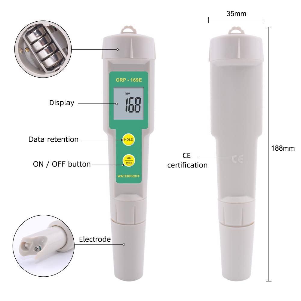 Tester ORP-169 ORP 1 mv, tester portatile di qualità dell'acqua Tester per acquario Tester per piscina LCD staccabile di alta precisione per fonti d'acqua, acquari, coltura