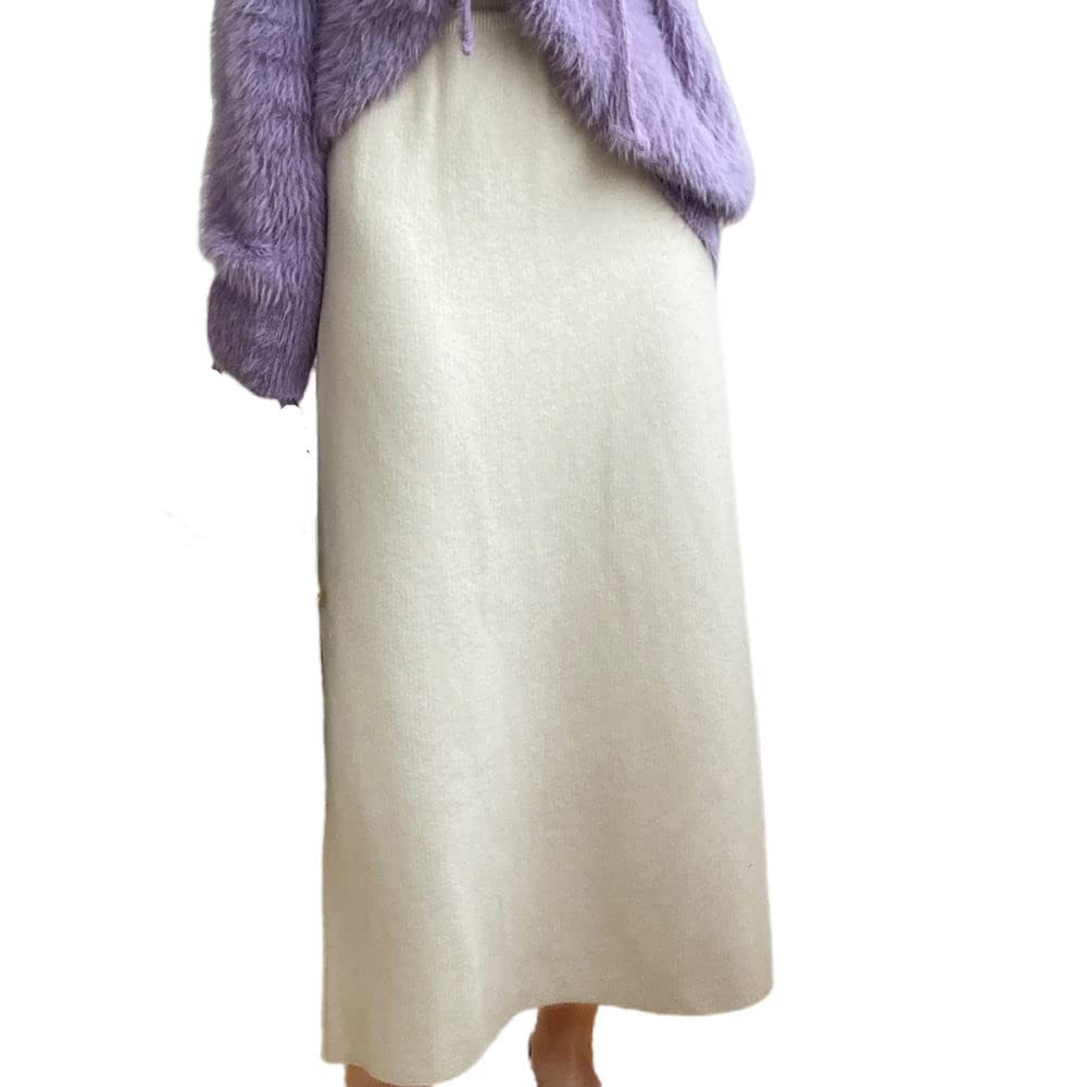 OZEO Gonne A Ruota,Gonna Midi Tinta Unita da Donna Classica Gonna Dritta in Maglia Fine Beige Elastico Vita Alta A-Line Casual Gonne Lunghe per Ragazze Donna Primavera Autunno,S