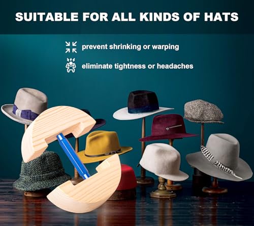 Image of Hat Stretcher for Fitted Hats, Cowboy Hat Stretcher Fitted Hat 7 to 8 1 /2, Adjustable Wooden Hat Jack Stretcher Fits All Caps