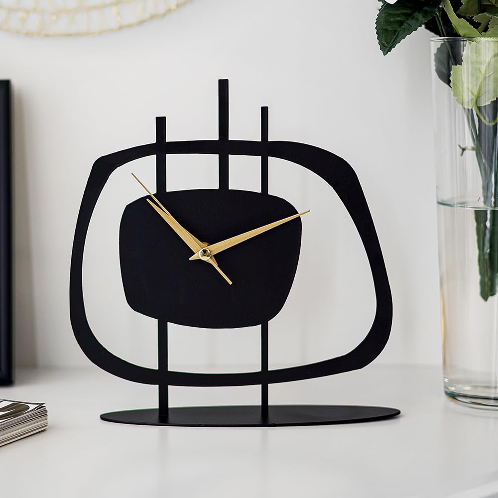 muyika Table Clock for Living Room Office, Bedside, Kitchen | Silent Running Night Shelf Analog Desk Clock with 8 x 9 inch Size | Decorative Table