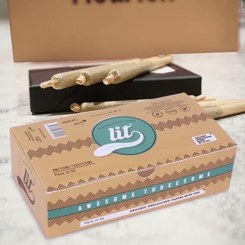 Image of LIT AWESOME THREESOME Organic Brown Rolling Paper Pack of 50 (3x3) GET FREE Two 420 High Society Booklets & Two Roach Book.