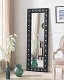 Kings Brand Furniture - Modern Upholstered Tufted Standing Floor Mirror, Black
