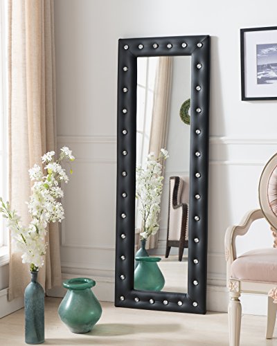 Kings Brand Furniture - Modern Upholstered Tufted Standing Floor Mirror, Black