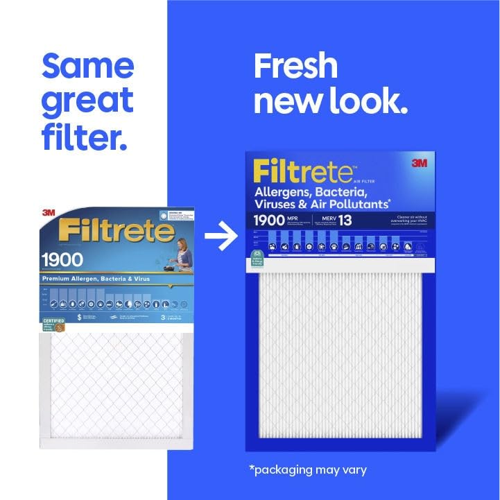Image of Filtrete 12x12x1 Air Filter, MERV 13 MPR 1900, Allergens, Bacteria, Viruses & Air Pollutants, 3-Month AC /Furnace Filters, Cleaner Air Reliable Airflow, 2 HVAC Filters(Act Size 11.81x11.81x0.78 in)