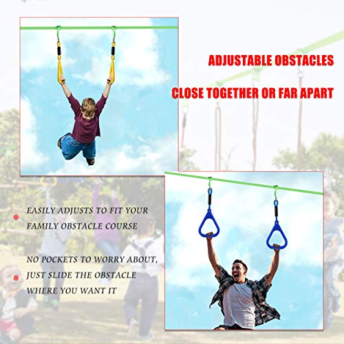 Gentle Booms Sports Ninja Warrior Line Hanging Obstacle Course for Kids Activities- 56ft Slackline Kit, Monkey Bar, Ninjaline Ladder, fist, Rings- Backyard Tree Training Equipment Outdoor Play Gym