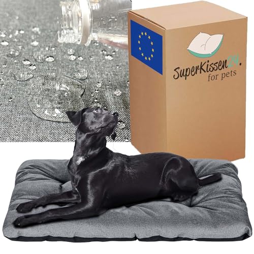 Coussin pour chien XL imperméable et lavable en lin noir et gris - 2