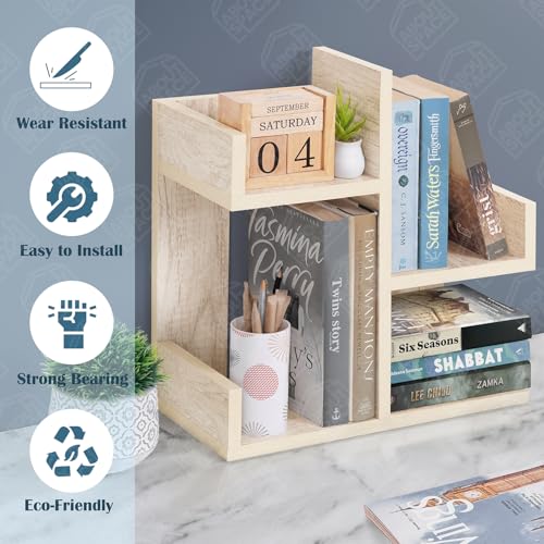 Image of ABOUT SPACE Table Top Bookshelf - Countertop Bookcase with 4 Shelves, DIY Engineered Wood Multipurpose Storage Organizer Table Shelf Book Rack for Home Study Room (L 40 x B 18.5 x H 41 cm - Beige