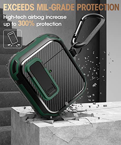 Koaichi For Airpods 2Nd/1St Generation Case, Full-Body Ultra-Hard Shell Protective Cover With Lock, Powerful Drop Protection, Well Built Case Designed For Airpods 2/1, Black/Green #TOP3