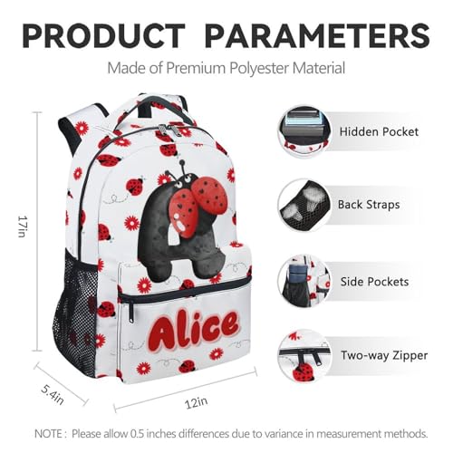 Custom School Backpack with Lunch Box Set for Kids, 3Pcs Ladybug Backpacks Matching Combo for Girls, Cute White Bookbag and Pencil Pouch Bundle4