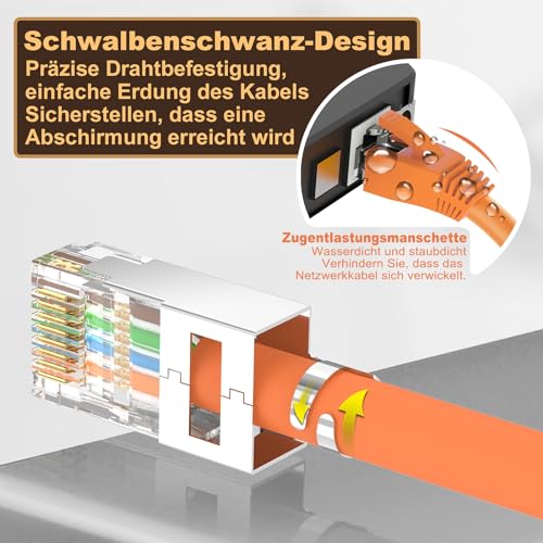 6. Bild von VCELINK 2. Gen. Netzwerkstecker Cat7 Cat6A Pass Through RJ45 Stecker für Verlegekabel Geschirmt mit Einfädelhilfe und Knickschutz 10 Stück, Switch/TV / PS4 / ADSL/Modem/TV Box/Router/PC