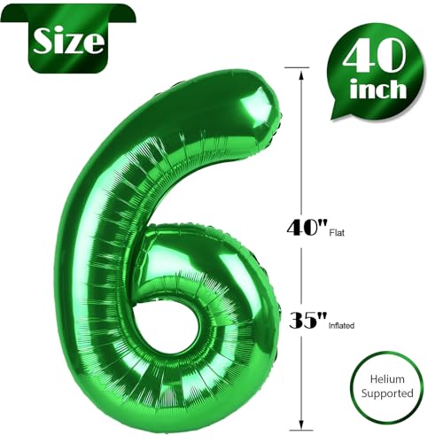 Image of Dark Green Number 6 Balloon 40 Inch, 6th Birthday Party Decorations, Giant 6 Foil Balloon for Party Supplies