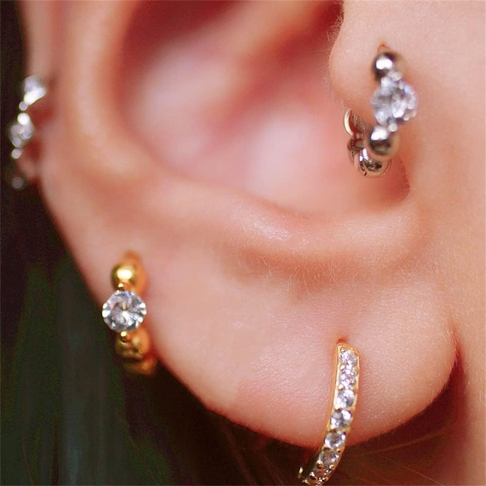 20G CZ Beaded Small Hoop Earrings for Women Girls 925 Sterling Silver Cubic Zirconia Tiny Ball Bead Huggie Sleeper Hoops Cartilage Edge Piercing Earring Dainty Cute Jewelry Gifts for Petite Ear - Image 3