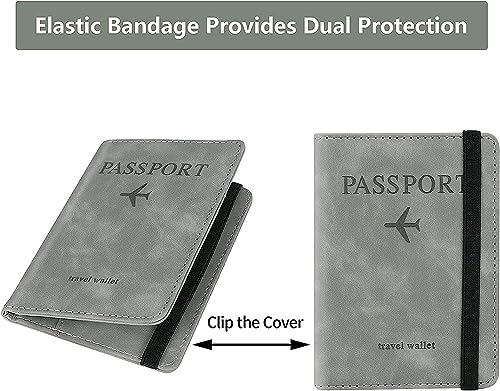 Image of Passport Holder Cover Case Travel Wallet Organiser, Passport Case with PU Leather Travel Document Holder for Men & Women Travel Accessories (Grey)