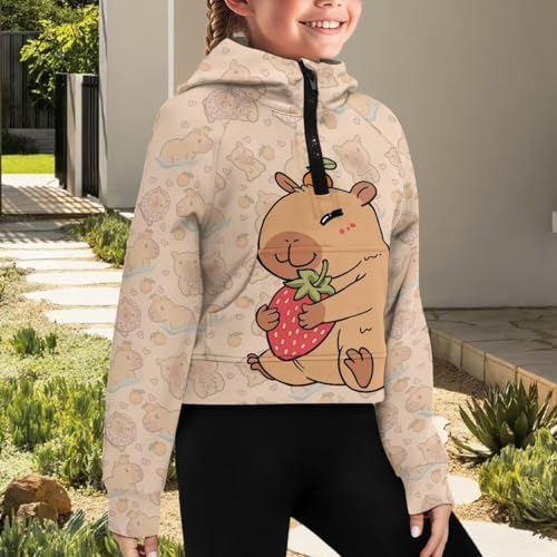 Girls Casual Hoodies Cropped Half Zip Fashion Pullover Tops Kids Long Sleeve Workout Running Sweatshirt with Pocket3