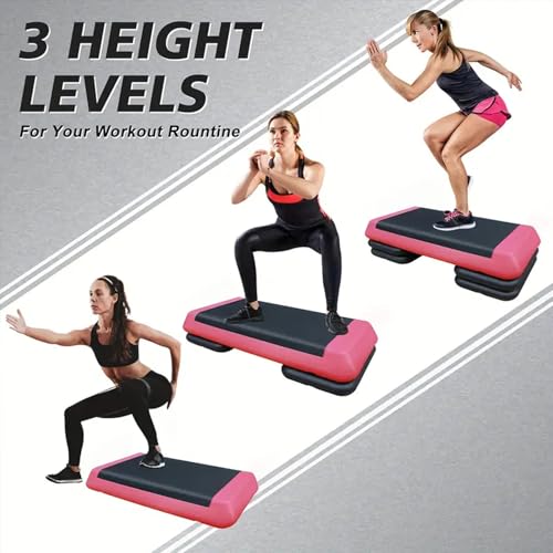 Adjustable Workout Aerobic Exercise Step Platform, Fitness & Exercise Step Platform with 4 Stackable Risers for Home Gym Cardio Training(Red) by Athfiner - Used condition - Image 7