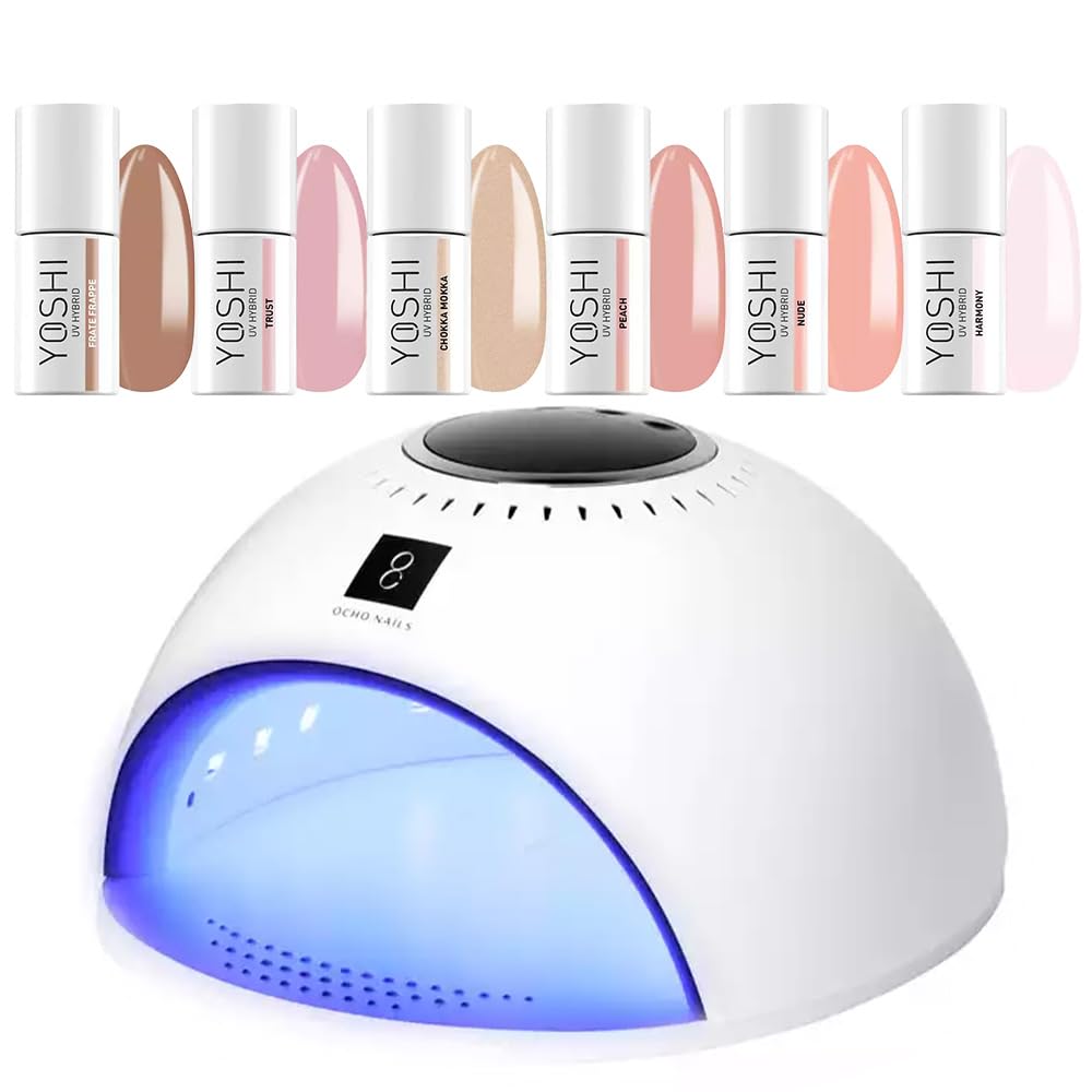 UV Nagellack-Set mit Lampe – Yoshi Harmony und Trust Hybrid-Maniküre Set, Inklusive LED-UV-Lampe (Nude)