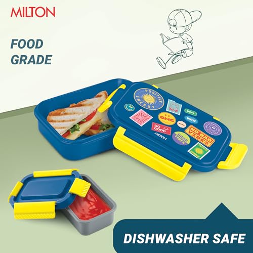 Image of MILTON Big Candy Tiffin Lunch Box for Kids Boys & Girls with Leak-Proof Inner Container| Food Grade,BPA Free,Compact & Durable Snacks Box for Kids I Plastic Spoon & Fork, 830 ml, Navy Blue