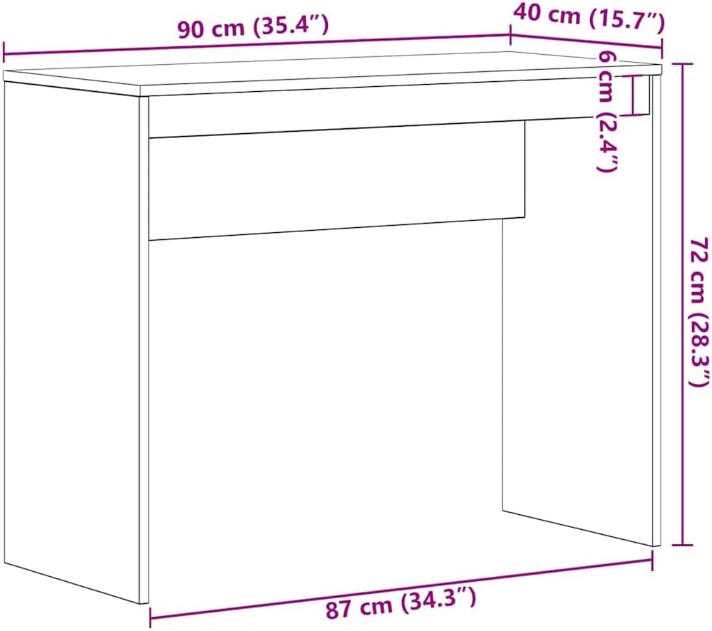 vidaXL Desk Black Oak 35.4x15.7x28.3 Engineered Wood