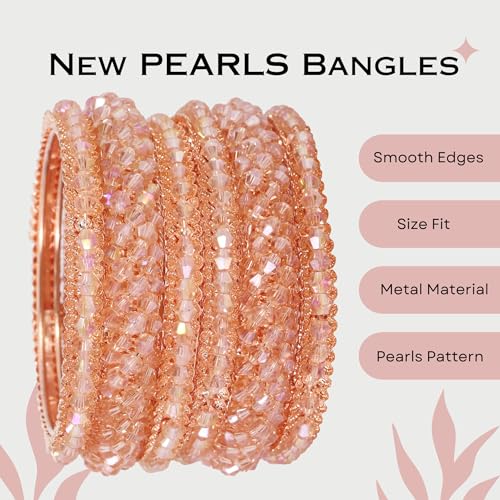 Image of NMII Stylish Pearls Alloy Metal Kada Bangles Set For Women and Girls | Fancy Metal Bangles | Trendy Design Bangles For Girls | Wedding, Party, Shadi Fashion Jewellery-Set of 6 Bangles
