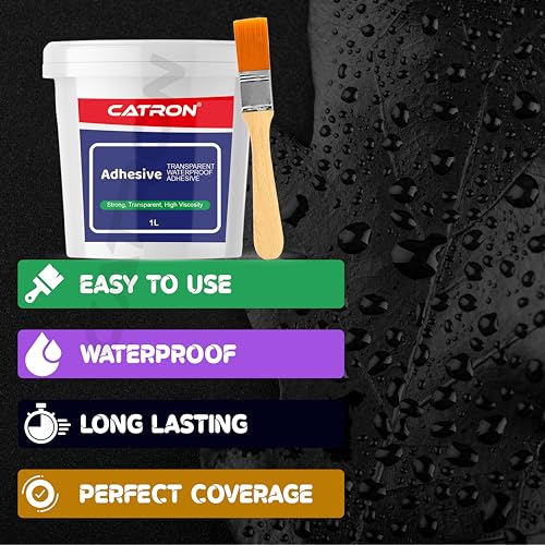 Image of Catron 1L /1Kg Transparent Waterproof Glue with Brush for Crack Seal, Roof Water Leakage Solution, Indoor and Outdoor Epoxy Resin Adhesive Sealant | for Bathroom, Walls, Tiles and Pipes
