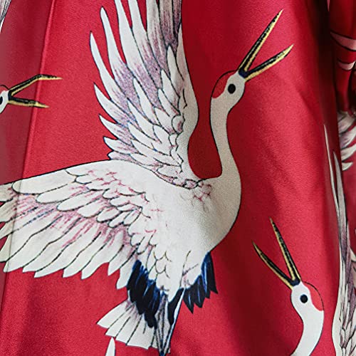 HAORUN Men Japanese Kimono Coat Loose Yukata Outwear Long Bathrobe Tops Vintage (Red-Satin, Large, l)4