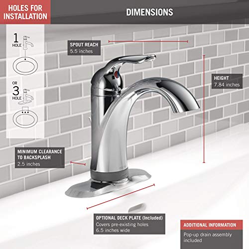 Delta Faucet Lahara Single Hole Bathroom Faucet, Single Handle Bathroom Faucet Chrome, Touchless Bathroom Faucet, Diamond Seal Technology, Chrome 538T-Dst #TOP2