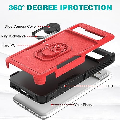 Image of Sandstone Mystery Case for Google Pixel 8 Military Grade Shockproof with Metal Ring Kickstand for Google Pixel 8 Phone Case - Red