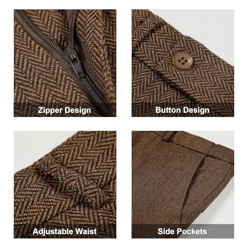 Image of Retro 3 Piece Suit Tweed Herringbone Men's Suits Slim Fit Jacket Vest Pant