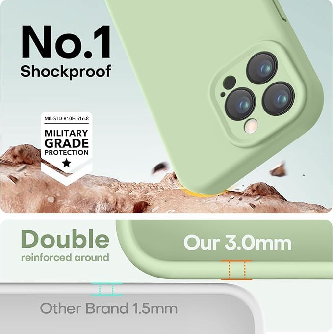 Image of DIZORO Compatible for iPhone 15 PRO Camera Protection Case 6.1, Slim Liquid Silicone Case 3 Layers Full Covered Soft Gel Rubber Phone Case Protective Cover 6.1 Inch - Matcha Green.